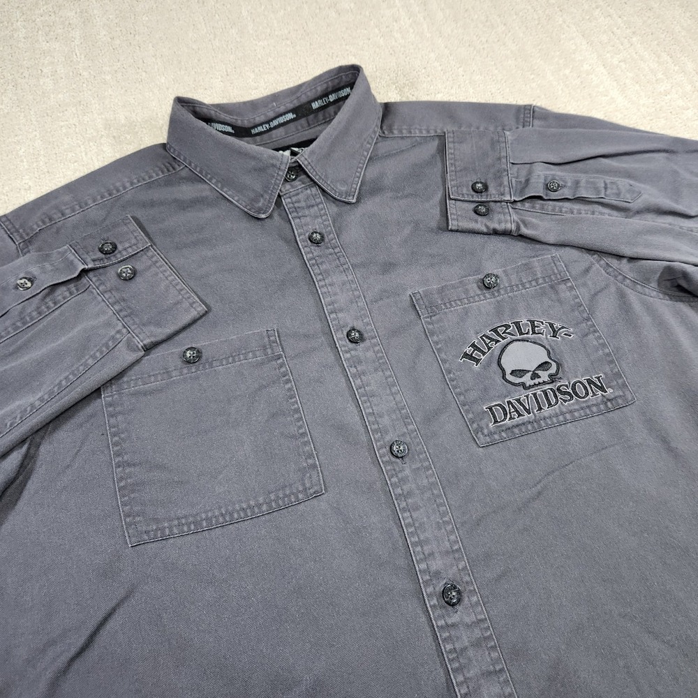 Harley Davidson Shirt Men XL Skull Big Logo Y2K Motorcycle Biker Button Down - Picture 2 of 12